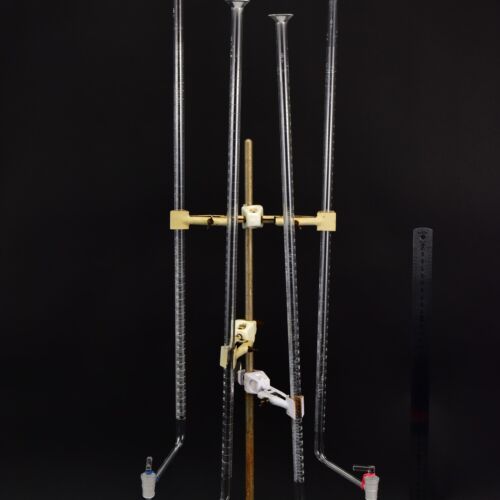 Long glass burettes with offset stopcocks – assorted set of four – No. 3 Long glass burettes with offset stopcocks – assorted set of four – No. 3