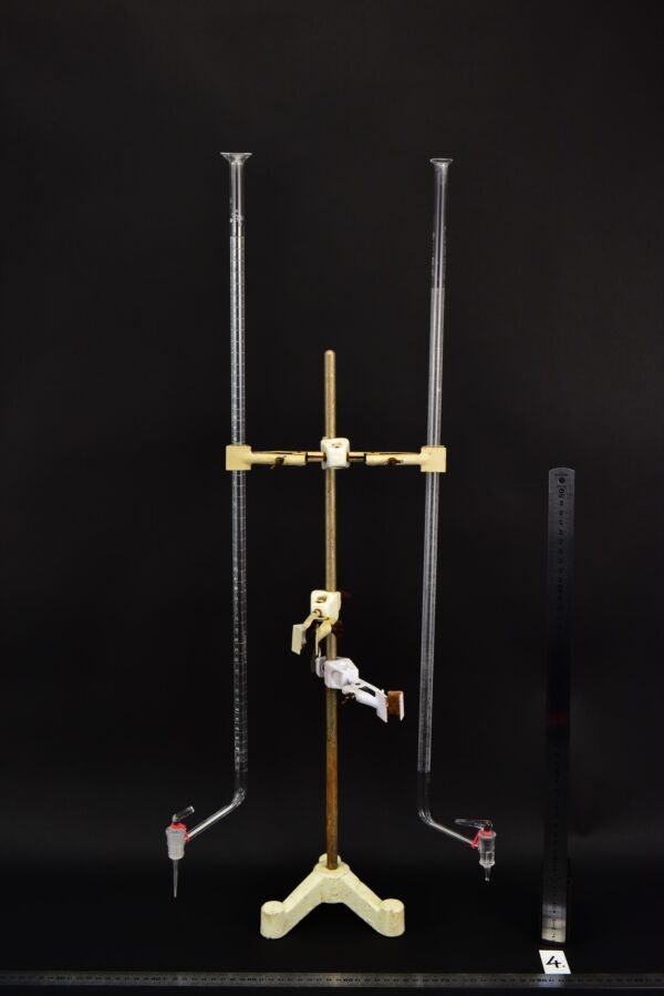 Long glass burettes with offset stopcocks – set of two – No. 4