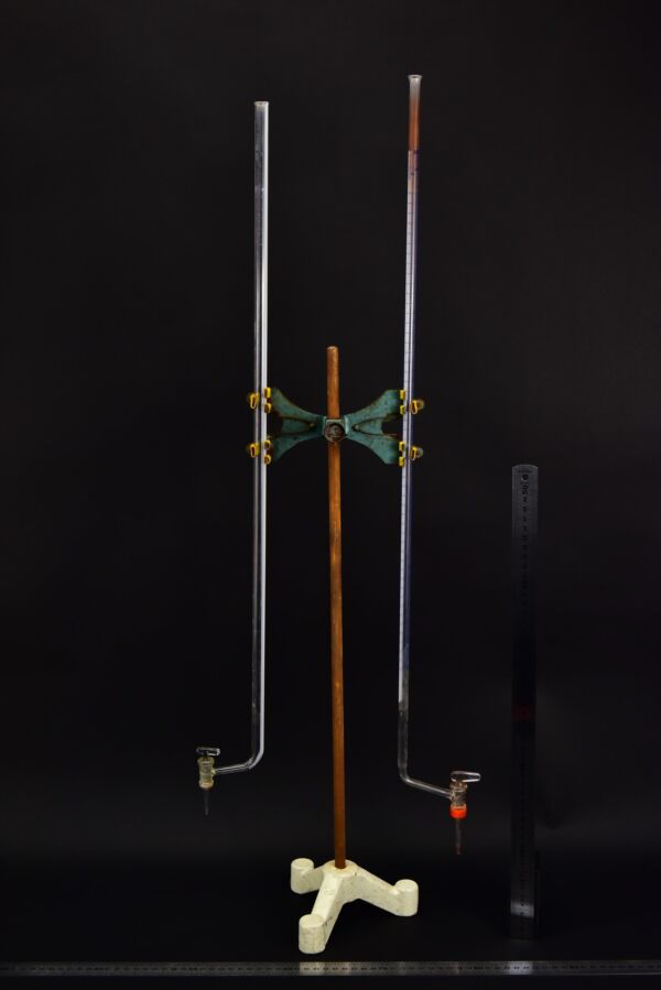 Long glass burettes with offset stopcocks – assorted set of two