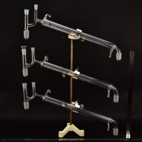 Claisen-type distillation bridges with Liebig condensers – set of three – No. 1 Claisen-type distillation bridges with Liebig condensers – set of three – No. 1