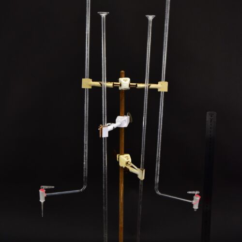 Set of four glass burettes with bent outlet arms and side glass stopcocks – No. 1 Set of four glass burettes with bent outlet arms and side glass stopcocks – No. 1
