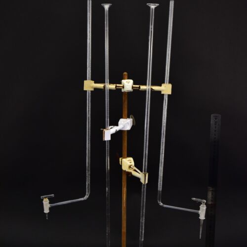 Set of four glass burettes with bent outlet arms and side glass stopcocks – No. 2 Set of four glass burettes with bent outlet arms and side glass stopcocks – No. 2