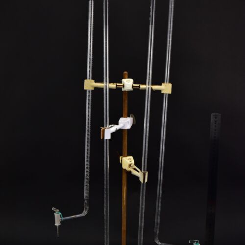 Set of four glass burettes with bent outlet arms and side glass stopcocks – No. 3 Set of four glass burettes with bent outlet arms and side glass stopcocks – No. 3