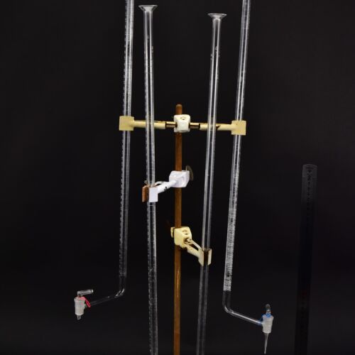 Set of four glass burettes with bent outlet arms and side glass stopcocks – No. 4 Set of four glass burettes with bent outlet arms and side glass stopcocks – No. 4