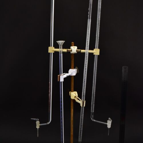 Set of four glass burettes with bent outlet arms and side glass stopcocks – No. 5 Set of four glass burettes with bent outlet arms and side glass stopcocks – No. 5