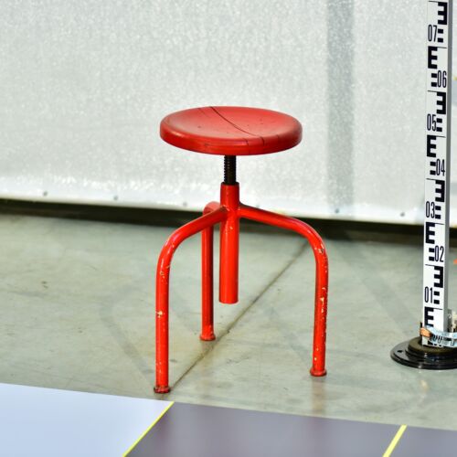 1960s Red Height-Adjustable Medical Examination Stool