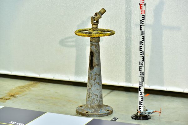 Boiler-House Remote Handwheel for an Overhead Steam or Feedwater Valve, with Universal Joint on a Cast-Iron Trumpet Pedestal – No. 2