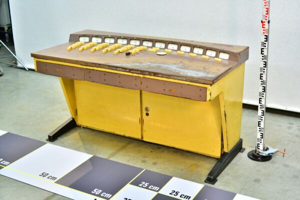 Power-Station Turbine–Generator Control Console with Analogue Instruments Power-Station Turbine–Generator Control Console with Analogue Instruments